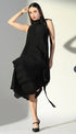 Ladies Chic Dress With Halter Neck Asymmetrical Flowing Hem
